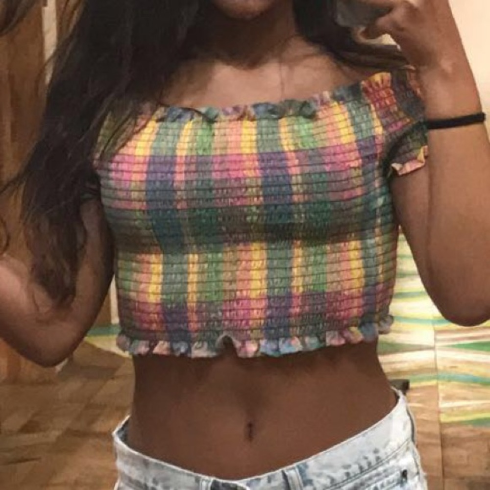 URBAN OUTFITTERS RAINBOW PASTEL CROP TOP